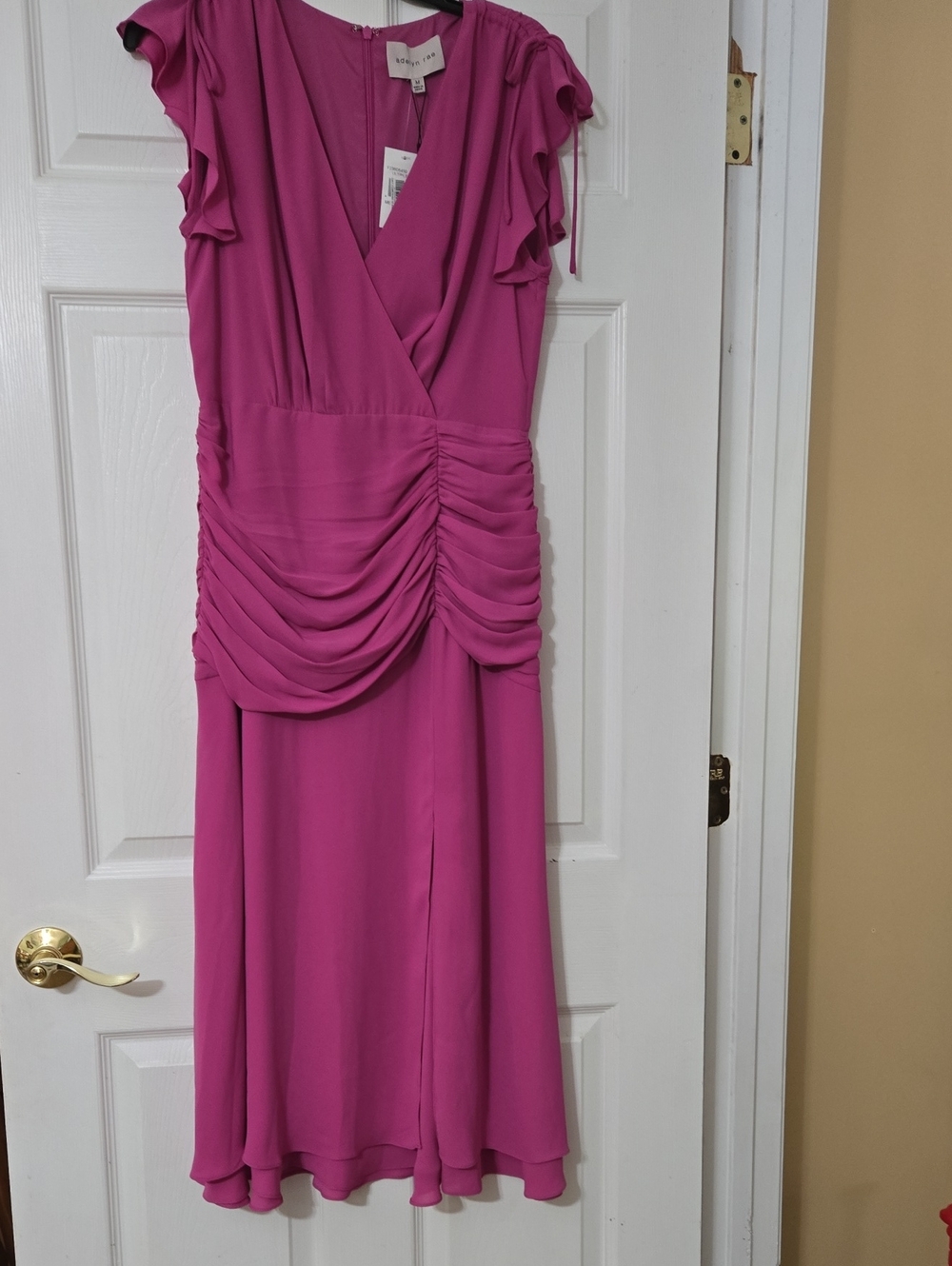 Adelyn Rae Fuchsia Ruched Midi Dress